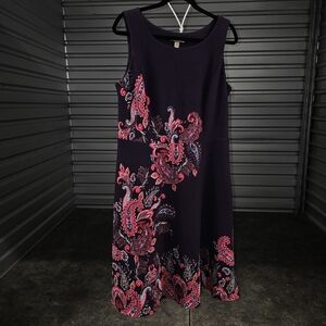14 Maya Brooke Knee Length Dress Women’s Purple Pink Sleeveless Floral Stretch